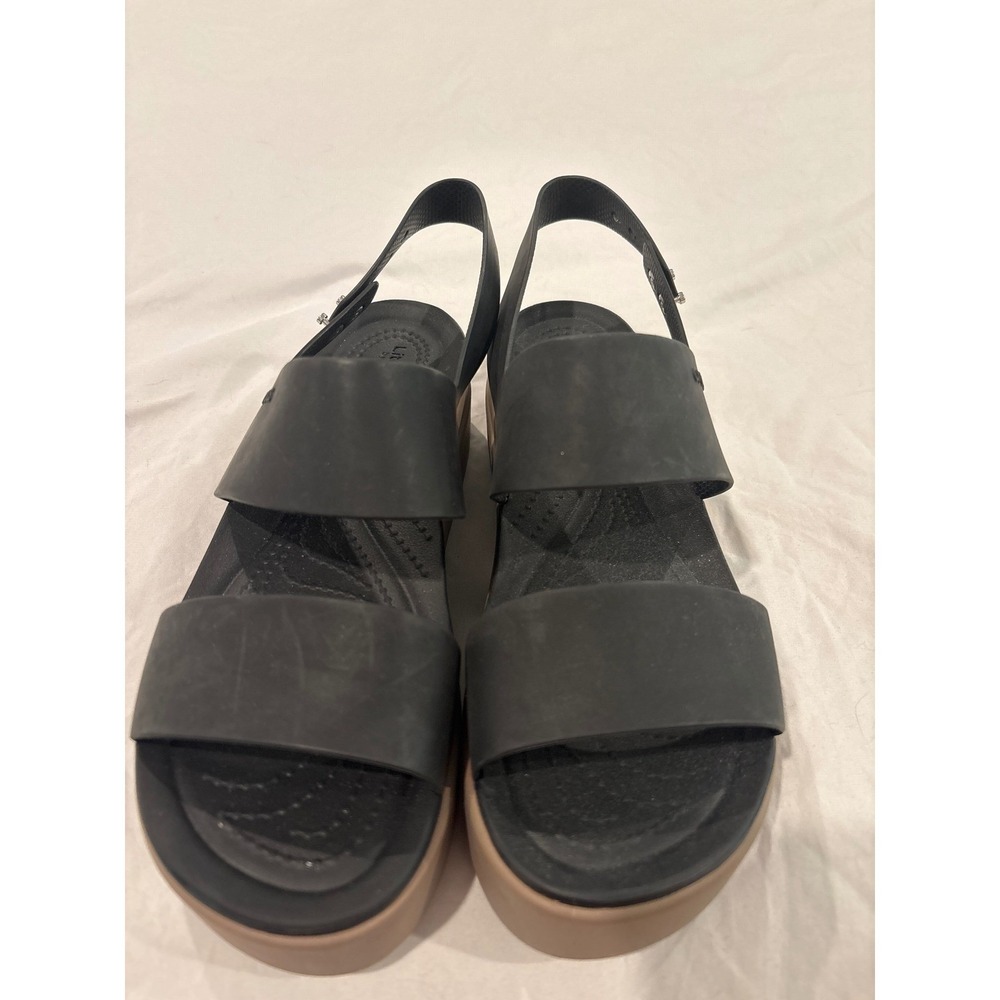 Crocs Brooklyn Low Wedge Sandals Womens 9 Black Tan Platform Strappy 206453 - Picture 3 of 4